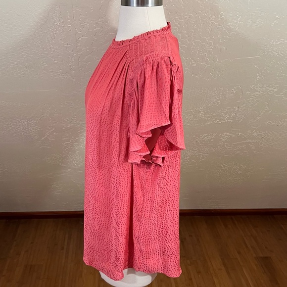 ✨SOLD✨Ann Taylor Pink Pin Dot Satin Flutter Sleeve Blouse - Picture 3 of 6